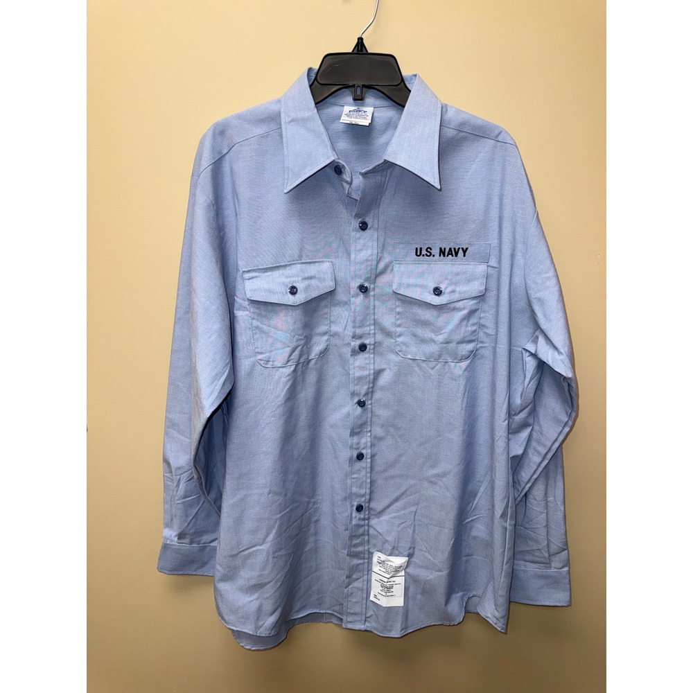 DSCP US Navy Utility Work Shirt Mens XXL-36SL Blue Long Sleeve Button Up